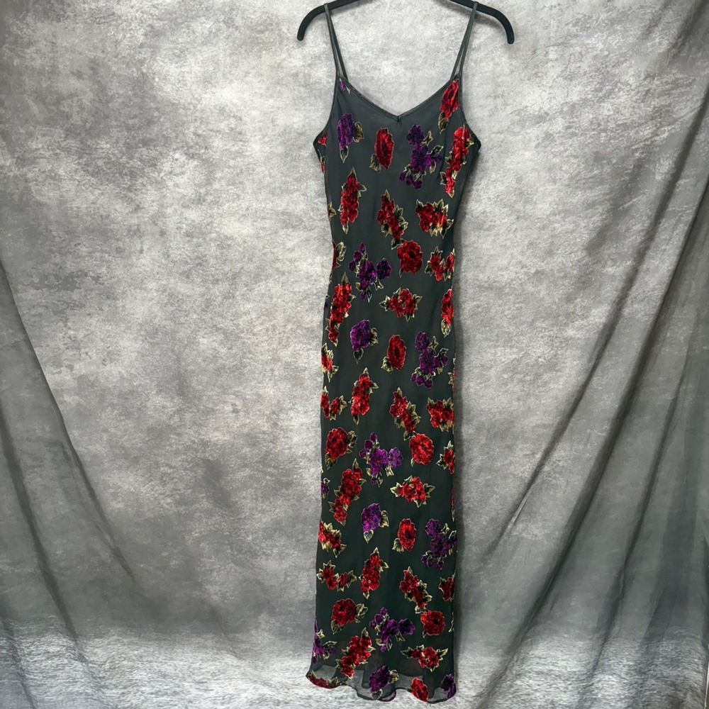 Y2K Hugo Buscati Floral Burnout Velvet Maxi Dress Size 8 Black Sheer Whimsigoth